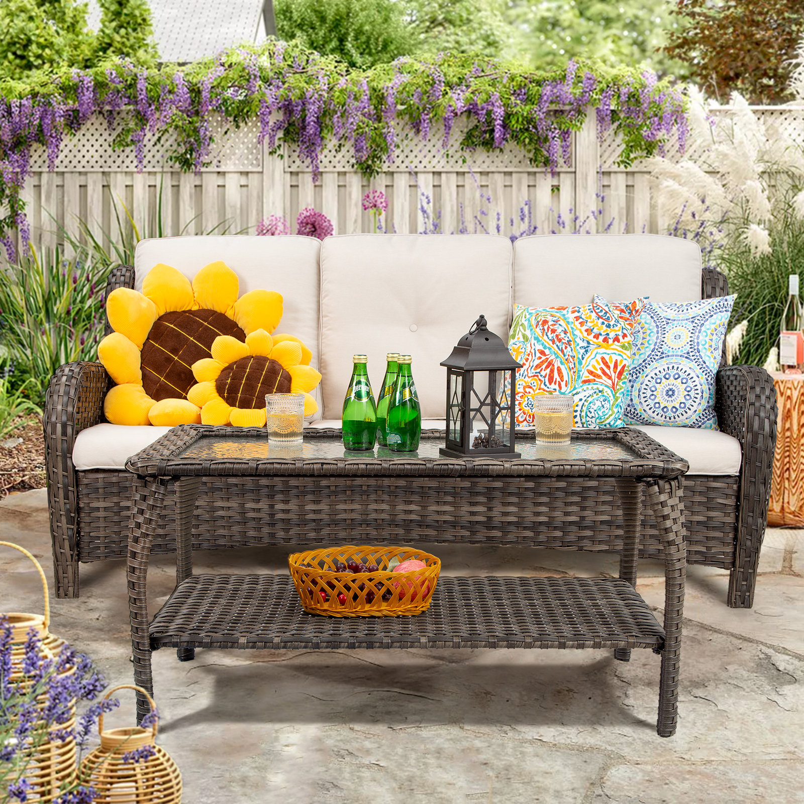 Winston Porter Evelynrose Polyethylene (PE) Wicker 3 - Person Seating Group with Cushions Winston Porter Evelynrose Polyethylene (PE) Wicker 3 - Person Seating Group with Cushions